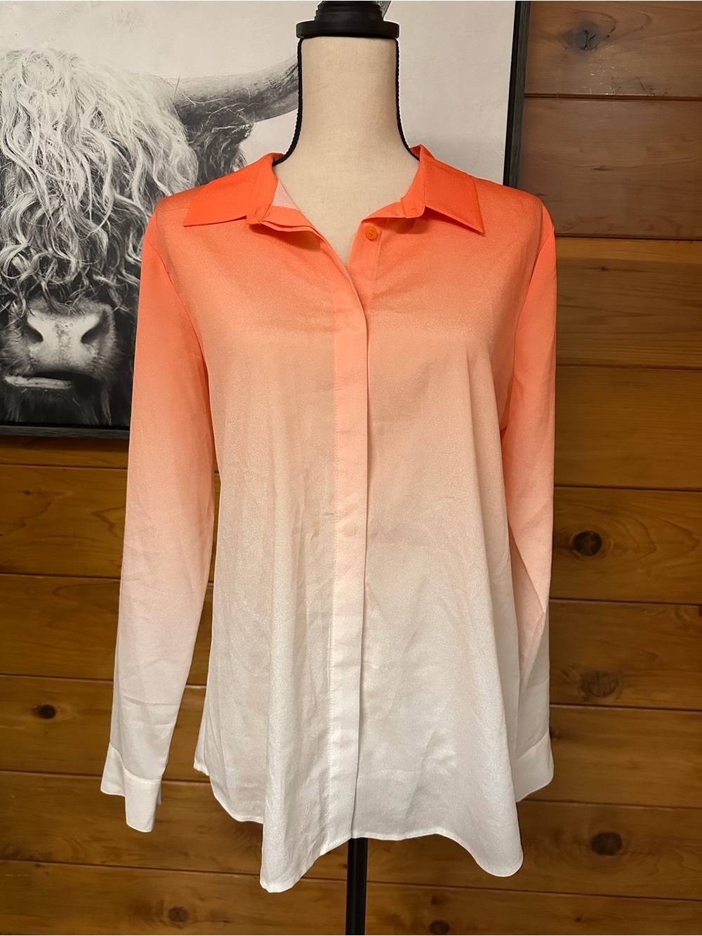 Calvin Klein Ombre Collared Button-Front Shirt - Orange to White
